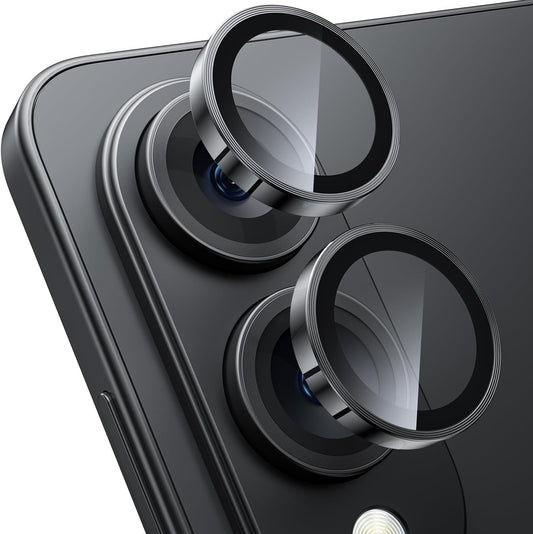 WSKEN for Samsung Galaxy S25 Edge Camera Lens Protector - Edge Thin Case Friendly, 9H Shatterproof Tempered Glass with Aluminum Metal Circle Camera Screen Protector Cover Accessories, Black