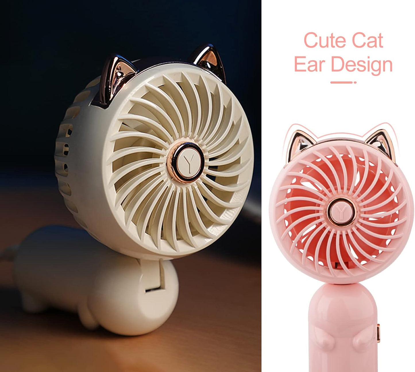 QearFun Handheld Lanyard Fan Portable, Mini Hand Held Fan with USB Rechargeable Battery, 3 Speed Strong Personal Table Fan, 8-12 Hours Small Makeup Fan for Girls Women Travel (Purple&Pink)