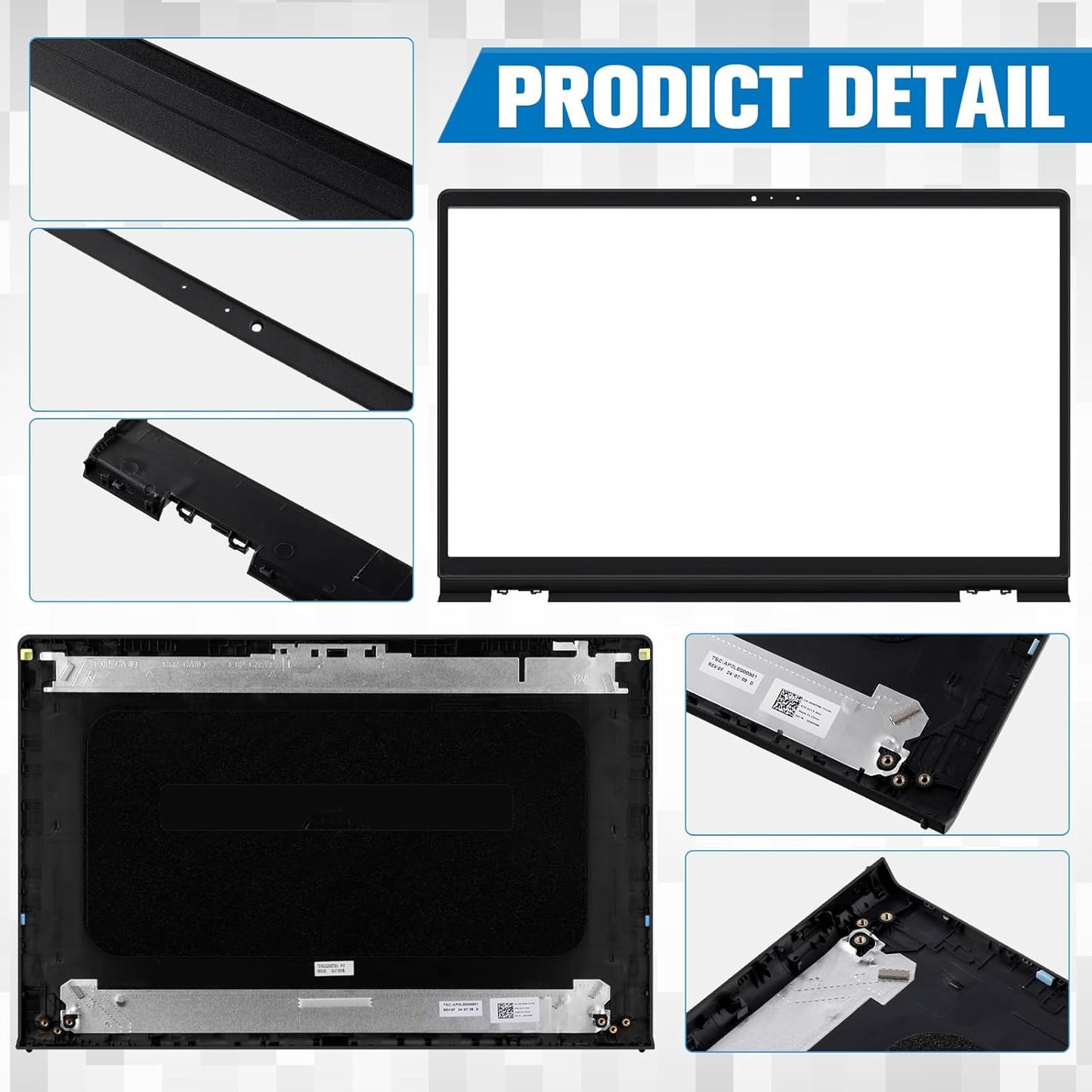 Konohan 4 Pack Replacement LCD Back Laptop Computer Replacement Parts Cover Top Case Lid Front Bezel with Hinges Compatible with Dell Inspiron 15 3510 3511 3515 3520 3525 00WPN8