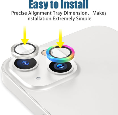 AGVEE 3+3 6 Pack for iPhone 14 6.1" / 14 Plus 6.7" Camera Lens Cover Protector, Metal Ring 9H Tempered HD Glass Camera Cover Protector Film, Silver