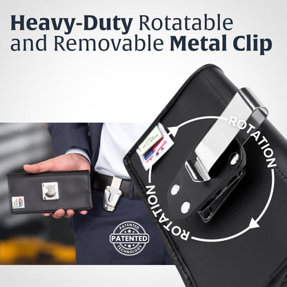 Turtleback Belt Holder for iPhone 16 Pro, 16e, 15 pro 14 Pro 13 Pro -Large- Fits w/Defender Bulky Style Cases, Premium Black Leather, Horizontal Case, Magnetic Closure Leather Wrapped Belt Clip