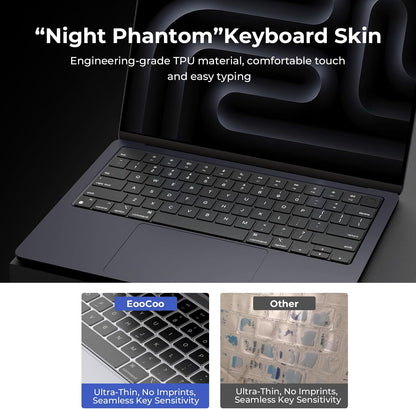EooCoo Premium Keyboard Cover Skin Ultra Thin Protector Compatible with 2025-2021 MacBook Air 15" 13.6" M4 M3 M2 Chip, MacBook Pro 14" 16" M4 M3 M2 M1 Pro Max Chip, Black