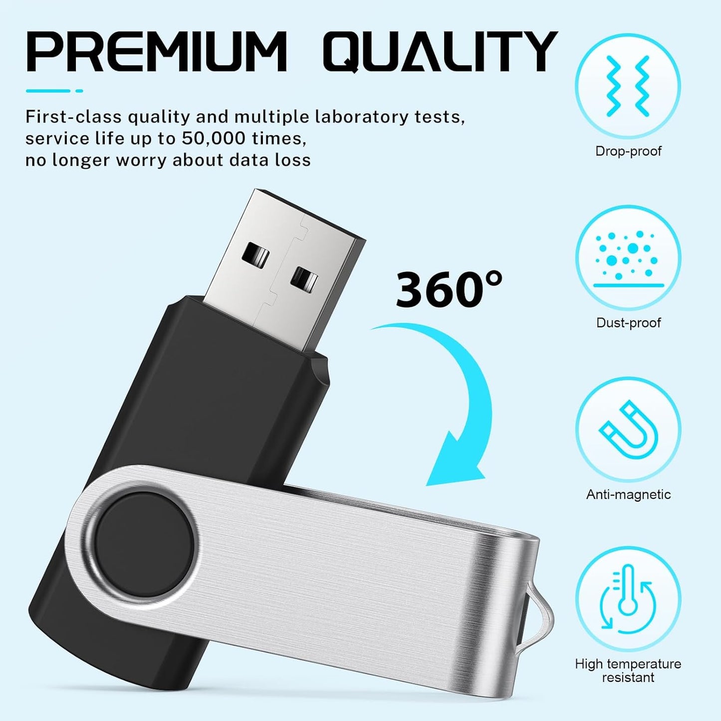 FEBNISCTE 2GB Flash Drive 10 Pack, Thumb Drive High Capacity, Bulk USB Flash Drives 2 GB Metal Swivel, USB 2.0 Jump Drive Memory Stick Portable, Pen Drive Zip High Speed for Data Storage