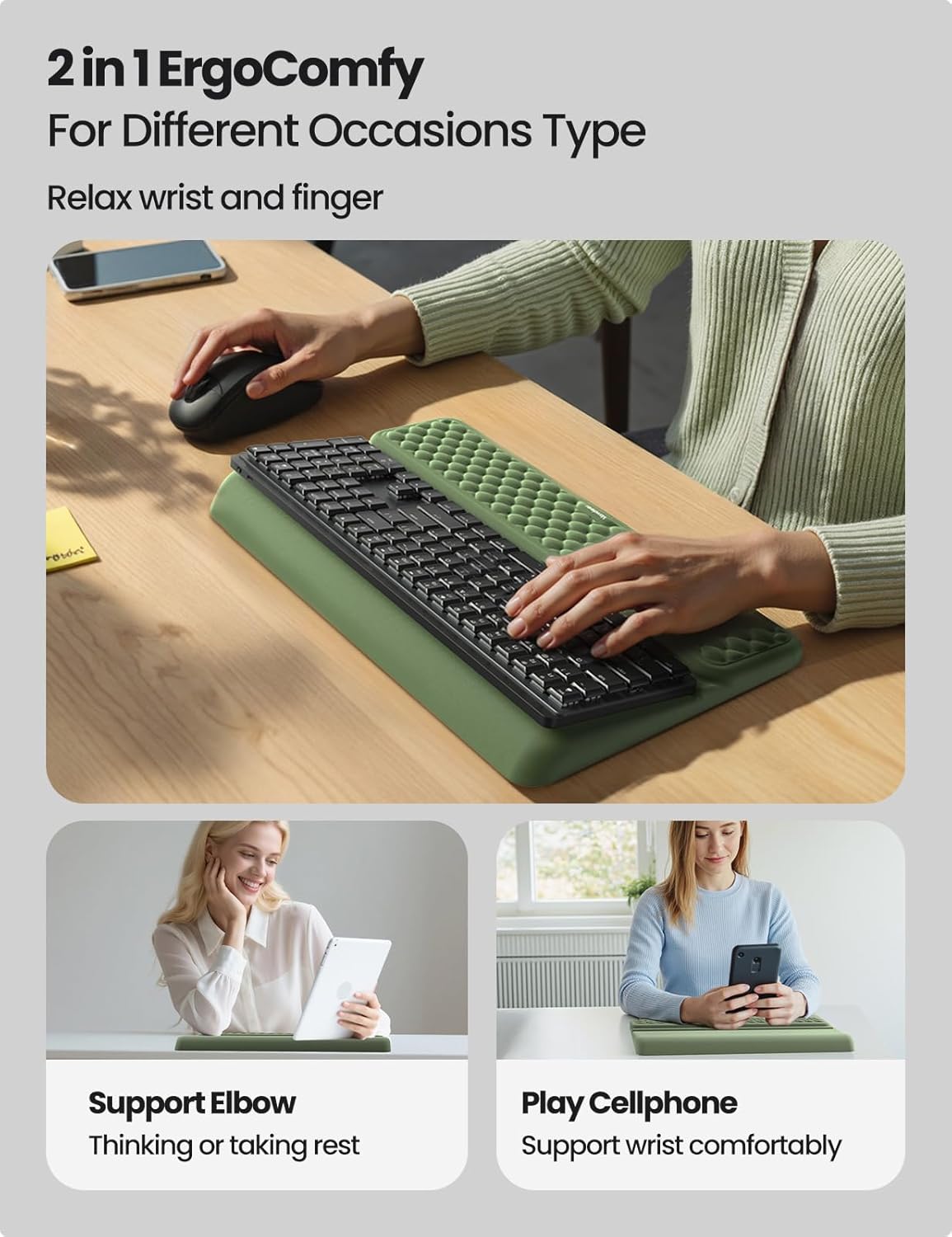 Vaydeer Wrist Rest with Keyboard Stand, Computer Wrist Support Pad, Ergonomic Keyboard Riser Holder Lifter Tray with Wrist Pad, Memory Foam Desk Cushion, Palm Hand Typing for Office Home School-Pink