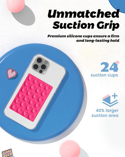 amBand Magnetic Suction Phone Mount for MagSafe Case, Silicone Sticky Grip Secure Holder for iPhone, Hands-Free Taking Photo/Recording Video/Live Streaming for Instagram Influencer/Creator, Hot Pink