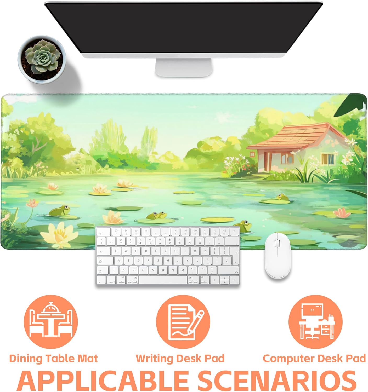Mouse Pad Large Frog in The Water Non-Slip Game Desk Mat with Stitched Edge Laptop Keyboard Desk Pad for Work Home Gaming (35.4 x 15.7 Inches)