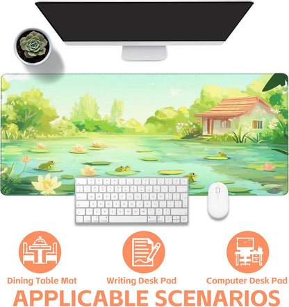 Mouse Pad Large Frog in The Water Non-Slip Game Desk Mat with Stitched Edge Laptop Keyboard Desk Pad for Work Home Gaming (35.4 x 15.7 Inches)