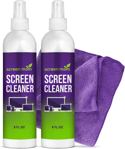 Screen Cleaner Spray and Microfiber Cloth 2-Pack (2x8oz) by Screen Mom-Screen Cleaner Spray and Wipe for TV, Computer, Phone, iPad, Car Screen Cleaning Kit Electronic Cleaner Spray
