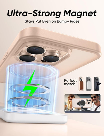 MAGIC JOHN 360° Rotatable Magnetic Invisible Stand for iPhone 15 Pro Case [Anti-Slip Grip] [Compatible with MagSafe] 16FT Shockproof for iPhone 15 Pro Case with Kickstand, Rose Gold