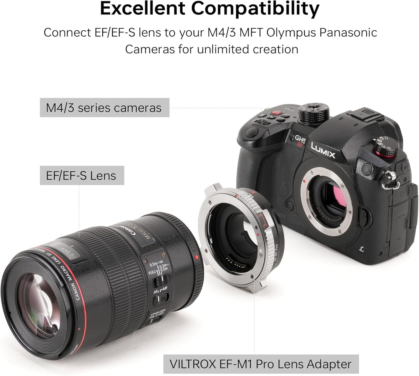 VILTROX EF-M1 Pro Auto Focus Lens Adapter Lens Mount Converter with Security Lock Compatible with Canon EOS EF/EF-S Lens to M4/3 MFT GH4 GH5 GF6 GX7 E-M5 E-M10II E-PL5 Cameras
