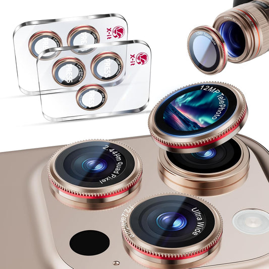 X-it 2 Pack Camera Lens Protector, Shatterproof Anti-Scratch Ultra HD Camera Protector, Anti-Glare Tempered Glass Lens Protector for iPhone 16 Pro Max/16Pro/15 Pro Max/15Pro/14 Pro Max/14Pro,GoldenRed
