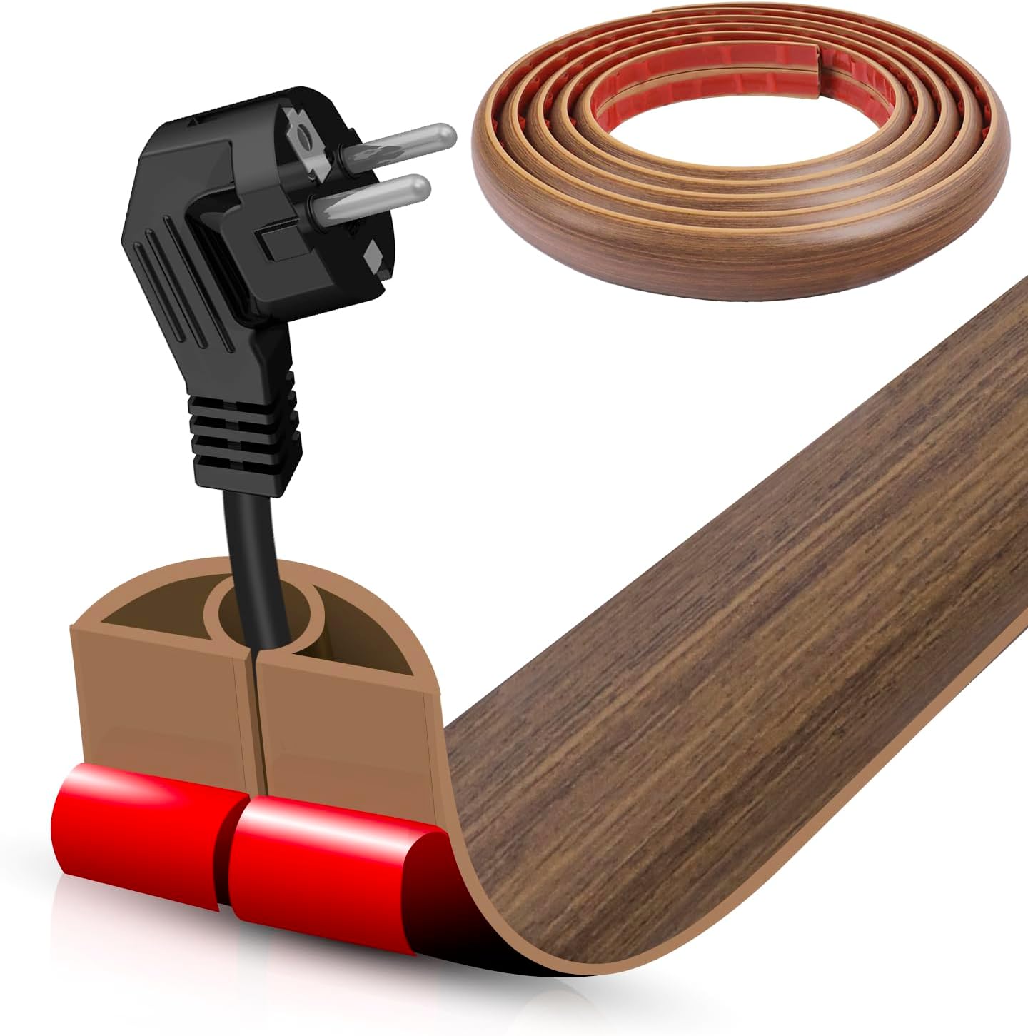 Floor Cord Cover Cable Cavity Self Adhesive Cord Hider Floor 10FT Floor Cable Management Power Cord Protector Floor Electric Cord Covers for Offices, Gym, Exhibitions (Misty Brown Wood, 0.78" x 10')