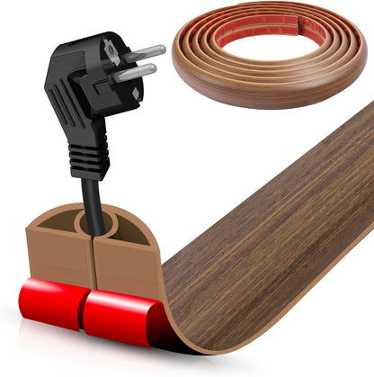 Floor Cord Cover Cable Cavity Self Adhesive Cord Hider Floor 10FT Floor Cable Management Power Cord Protector Floor Electric Cord Covers for Offices, Gym, Exhibitions (Misty Brown Wood, 0.78" x 10')