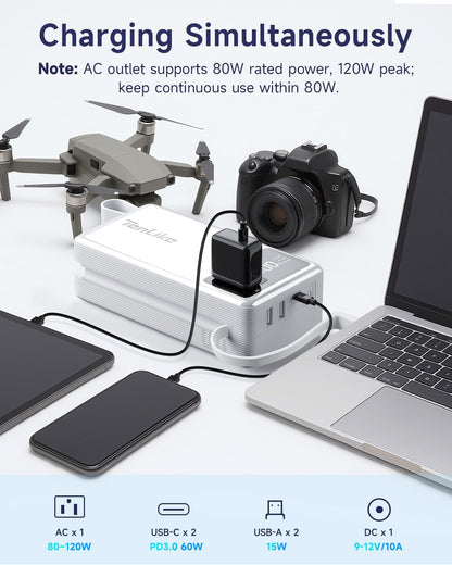 Portable Power Station 99.9Wh Power Bank for Camping Essentials Small Electric Generator Large Lithium Battery with 110V 80W Rated 120W Peak AC Plug in Output 60W Type-C Home Backup Outdoor Emergency