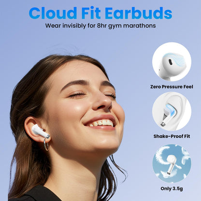 Wireless Earbuds, Bluetooth Headphones with Deep Bass Stereo, 48H Playback Ear Buds with LED Power Display Charging Case，Lightweight, IPX7, in-Ear Earphones with Mic for for Phone Tablet Laptop, White
