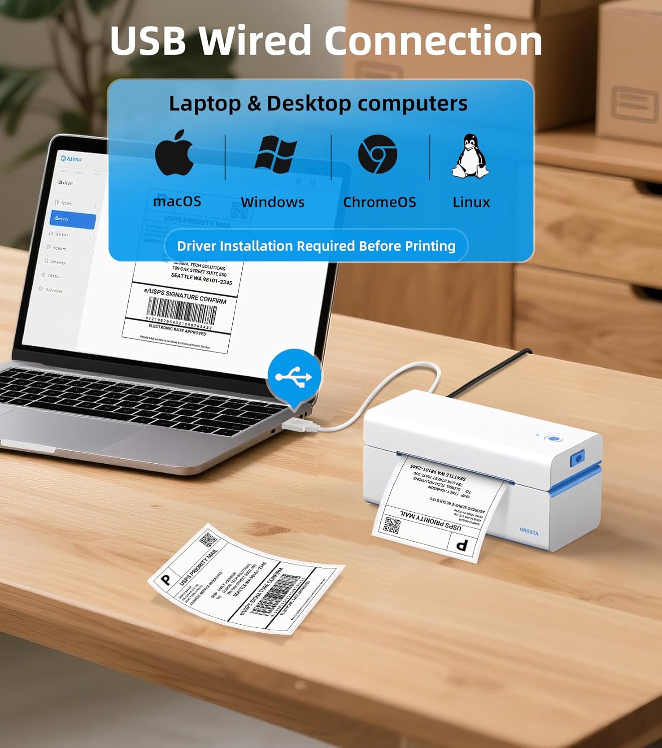 ORGSTA Bluetooth Thermal Shipping Label Printer T001-Plus Wireless 4x6 Shipping Label Printer for Small Business Support Android iPhone & Windows Widely Used for Amazon, Ebay, Shopify, Etsy, USPS