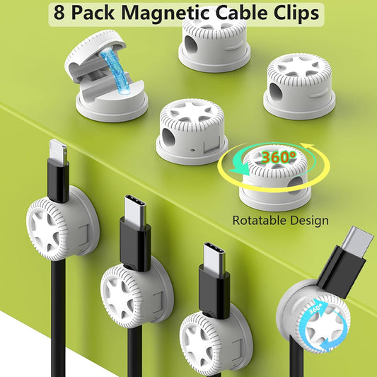 ELII 328Pcs Cable Management Kit, 8 Magnetic Cable Clips,69Adhesive Cable Holder,4 Cable Sleeve Split,22Reusable Cable Strap,200 Nylon Cable Zip Ties with 25 Mounts TV Home(White)