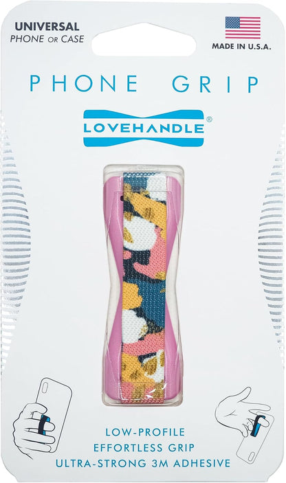 LOVEHANDLE Universal Phone Grip for Smartphones & Mini Tablets - Phone Holder for Hand - Wireless Charging Compatible - Made in The USA - Abstract Pink