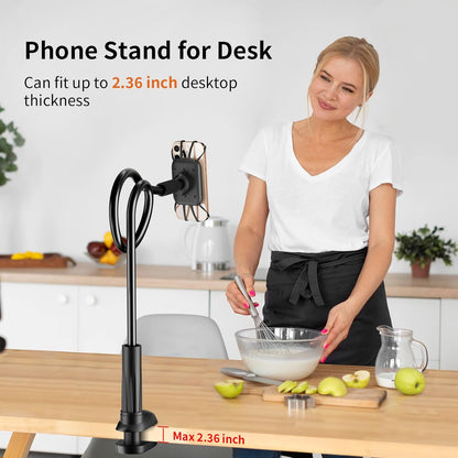 Gooseneck Kindle Holder for Reading in Bed - [Anti-Slip] Phone Holder for Bed, Kindle Paperwhite Stand Accessories, Overhead Cell Phone Clamp Mount for Desk, for Tablets 4-10 inches