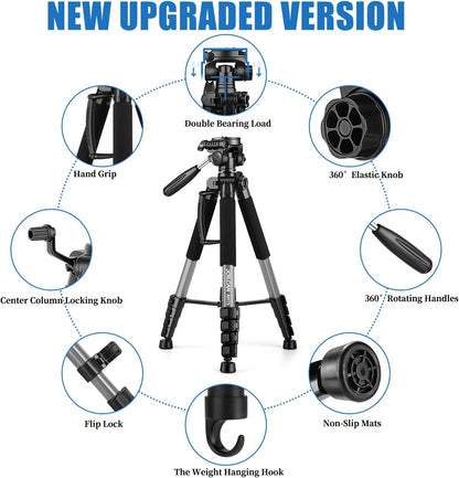 JOILCAN Tripod Camera Tripods, 74" Tripod for Camera Cell Phone, Heavy Duty Tripod Stand, Professional Travel Tripods Compatible with Canon iPhone DSLR, Starry Gray