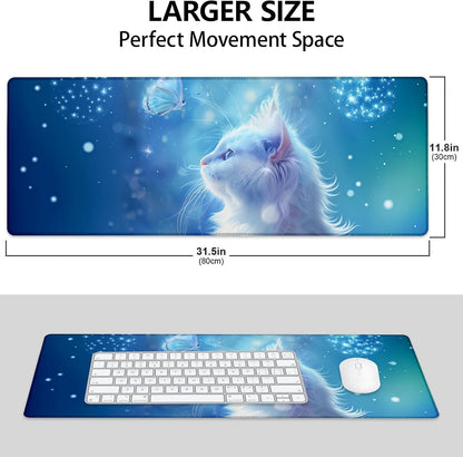 Cat Large Mouse Pad, Gaming Mouse Pad, Keyboard Mat, Non-Slip Rubber Base, Office Accessories, Desk Mat, MousePads for School, Work, Home Decor Gifts 31.5" x 11.8"