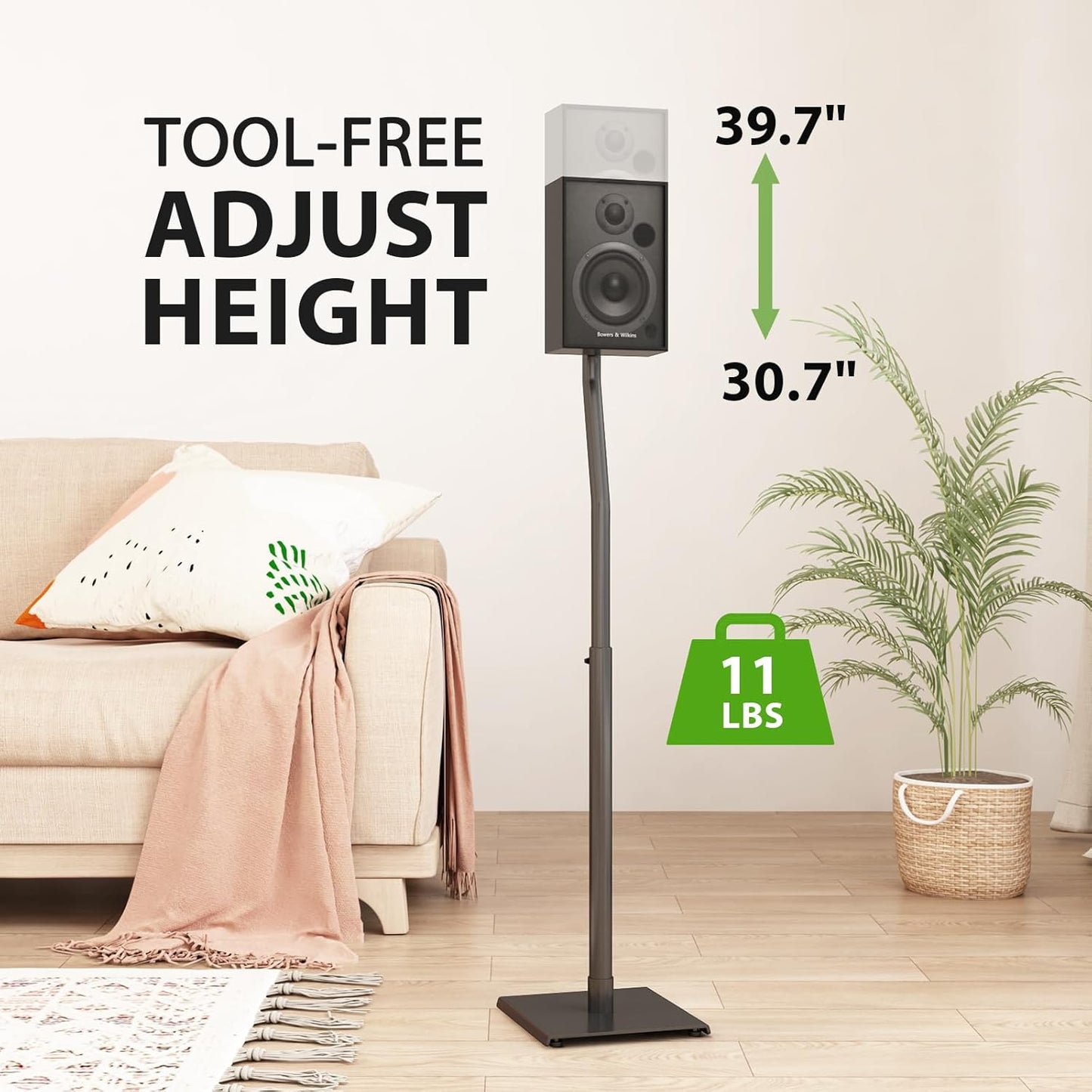 USX MOUNT Universal Speaker Stands, Height Adjustable Extend 30.0" to 39.1" for Satellite Speakers & Small Bookshelf Speakers up to 11 lbs Per Stand, 1 Pair Floor Stands for Sony Bose Polk JBL Yamaha