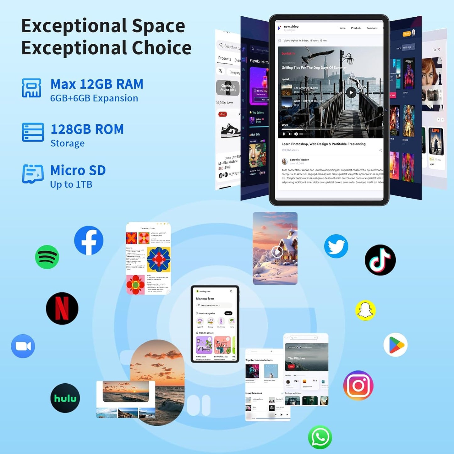 Android 14 Tablet with Keyboard, 12GB RAM (6+6), 128GB Storage, 1TB Expandable, 8000mAh Battery, 10 Inch 2-in-1 Tablets, Includes Case, Mouse & Stylus（Green）