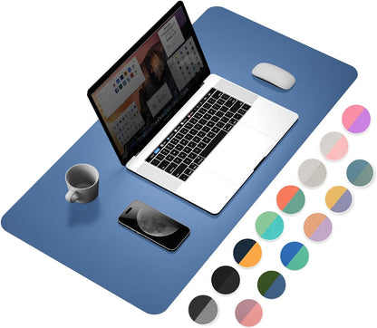 YSAGi Dual-Sided Laptop Desk Mat, 31.5" x 15.7", Waterproof Leather Writing Pad for Office and Home (Azure Blue+Green)