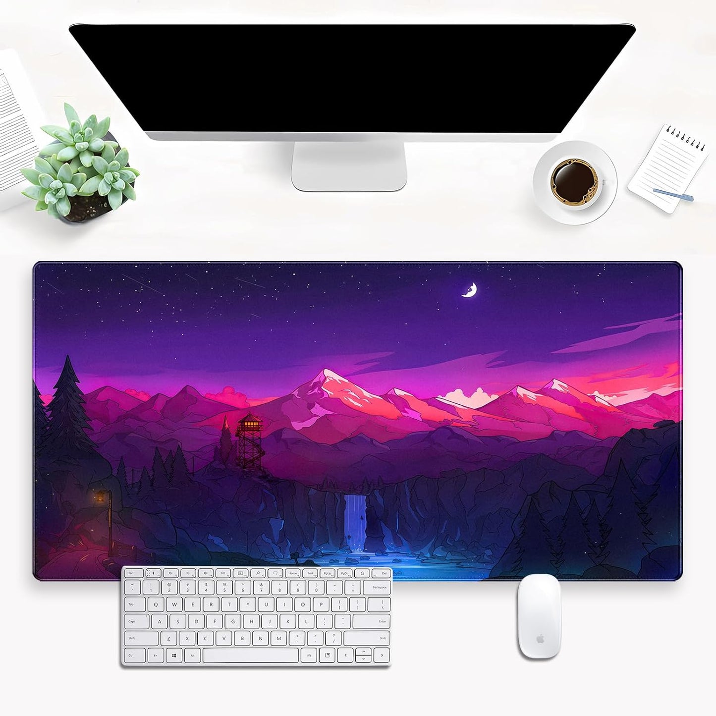 Purple Mouse Pad Pink Desk Mat Gaming Mousepad XXL Computer Pad 31.5 x 15.7 Inch Full Desk Mouse and Keyboard Pad Anime Game Mouse Mat with Stitched Edge Anti-Slip Washable for Office and Home