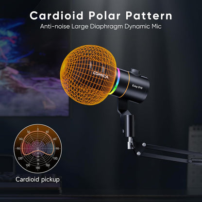 COMICA EJoy D10(A) USB Gaming Microphone – Boom Arm Mic with Noise Cancellation, XLR/USB-C, Real-Time Monitoring, Muting, RGB Professional Studio Mic for Gaming, Streaming, Podcast, Recording (Black)