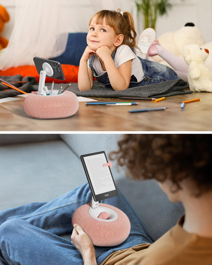 Viozon Phone Holder for Bed, Magnetic Pillow Stand, Compatible with 4-7" Phone/Kindle with Small Storage, Removable Suction Base for Stability, Idea for Kindle Reading and Video Watching On Bed,Pink
