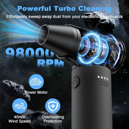 Electric Air Duster, 110,000 RPM 3 Gear Adjustable Cordless Air Blower, 6000mAh Rechargeable Battery,Portable Dust Cleaner for Computer,Car Home & Outdoor,Replaces Compressed Air Cans