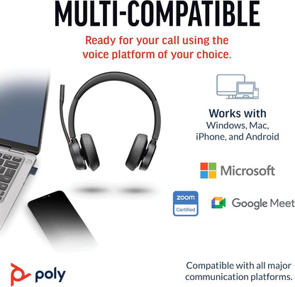 Poly Voyager 4320 UC Wireless Headset & Charge Stand (Plantronics) - Stereo Headphones w/Noise-Canceling Boom Mic - Connect PC/Mac/Mobile via Bluetooth - Works w/Teams, Zoom, & More - Amazon Exclusive