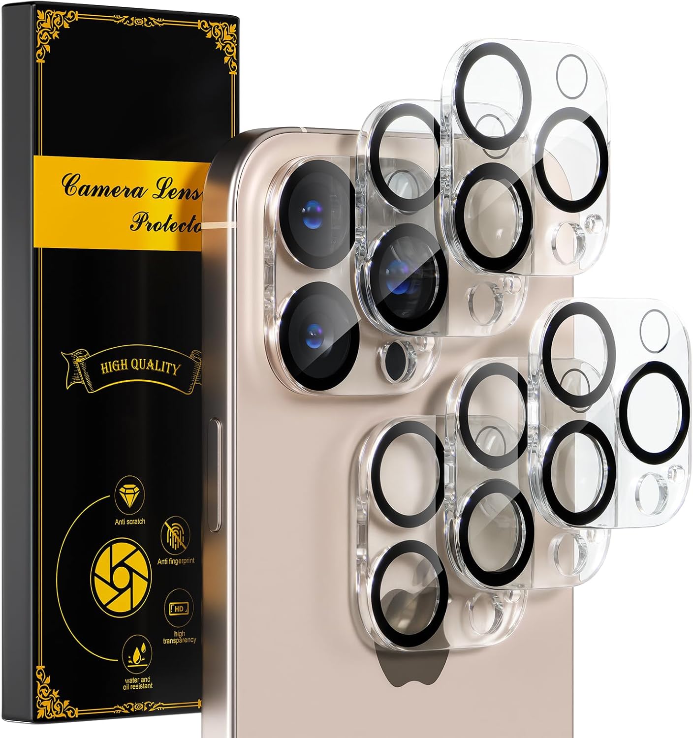 beuxece for 6 Pack iPhone 16 Pro/iPhone 16 Pro Max Camera Lens Protector [Drop Protection] [Case Friendly] [Easy Installation] 9H Tempered Glass Camera Screen Protector Cover Accessories, Clear