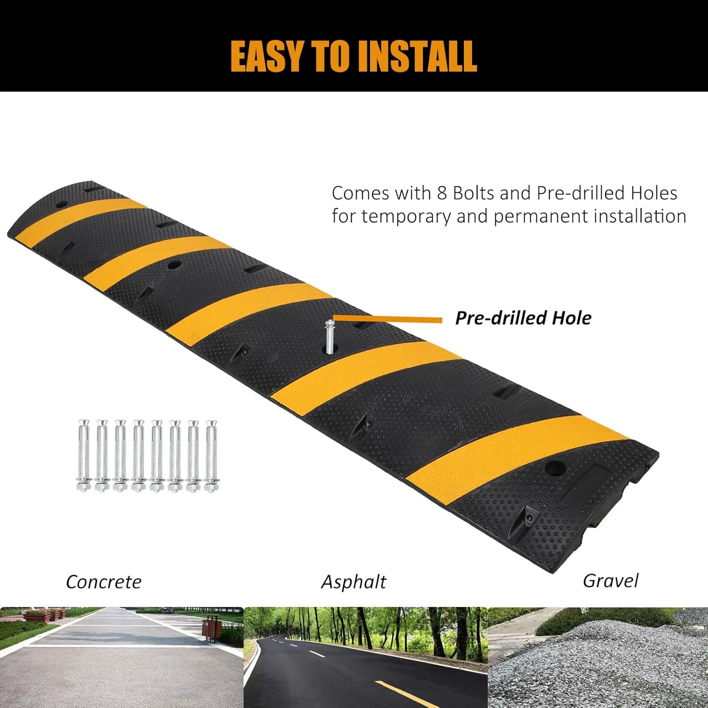 Garvee Speed Bump, 2 Pack 6 ft Rubber Speed Bumps for Asphalt Road Driveway, 25000 LBS Load Capacity Modular Cable Ramps Cable Protector Ramp Hose Protector Ramp with 2 Cord Channel
