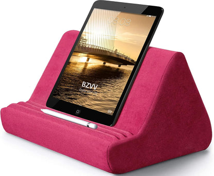 Rose Red Soft Tablet Pillow - Adjustable Stand for iPads & More, Lazy Holder with Pocket