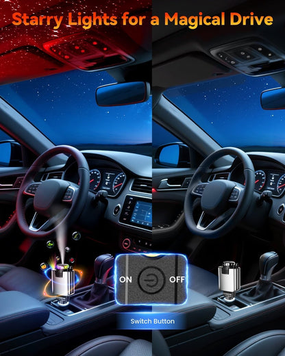 Retractable Car Charger with Air Freshener Diffuser & Star Lights,Multi Port Cigarette Lighter Adapter for iPhone Car Phone Charger USB-C/Type-C Fast Charging with 2 Retractable Cable,Car Aromatherapy