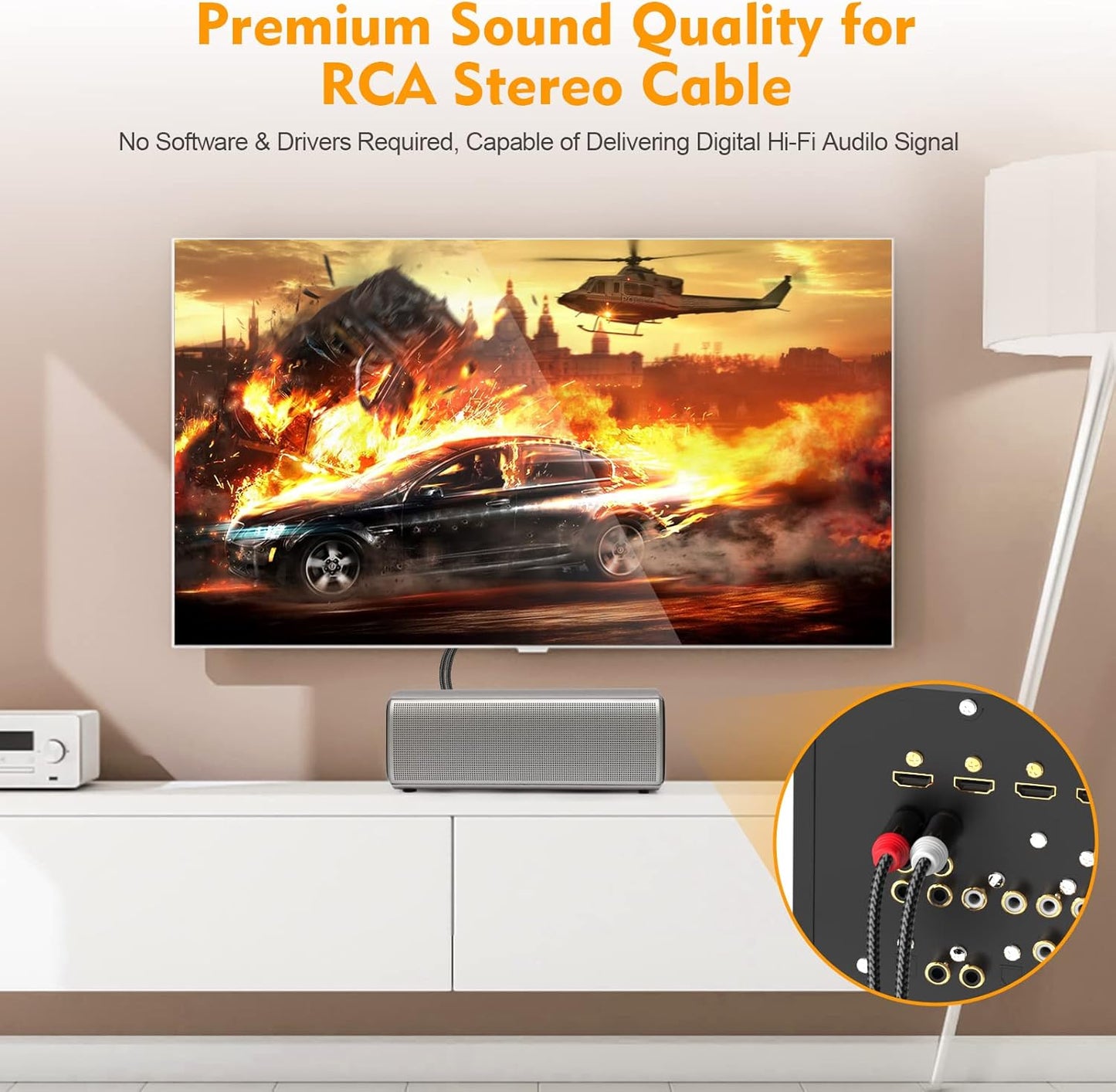 HOSONGIN RCA Cables 15ft 2 Pack[Hi-Fi Sound, Nylon Braided, Shielded], 2-Male to 2-Male RCA Audio Stereo Subwoofer Cable Auxiliary Cord for Home Theater, HDTV, Amplifiers, Hi-Fi Systems, Speakers