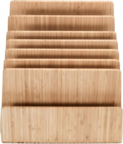 MobileVision Bamboo Device Organizer for Smartphones, Tablets and Laptops, 7 Slots With Extra Wide Slots for Laptops