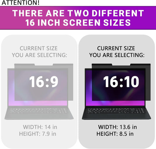 PYS Magnetic Laptop Privacy Screen 16 Inch 16:10 Ratio - Computer Monitor Screen Privacy Shield, Anti-Glare Blue Light Filter, Detachable Privacy Screen Protector for Lenovo, Hp Envy, Dell