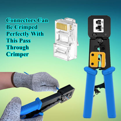 100-PACK Cat5 Cat5e Cat6 RJ45 Pass Through Connectors Ends, 1.1mm Unshielded Connectors for Solid Wire and Standard Cable