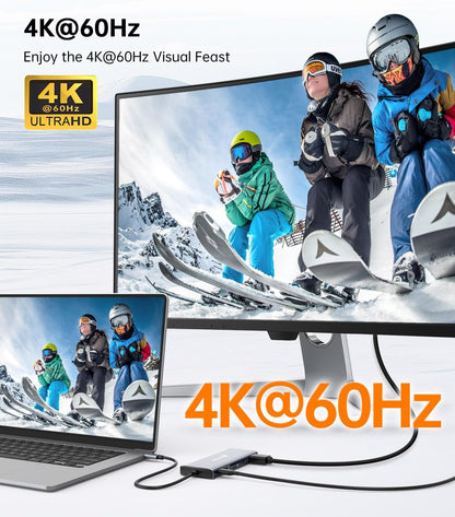 NOVOO USB C Docking Station Dual Monitor, 12-in-1 USB C Hub with HDMI 4K, VGA, USB 10Gbps, SD/TF, 100W PD, Multiport Adapter Compatible with MacBook Dell HP Surface