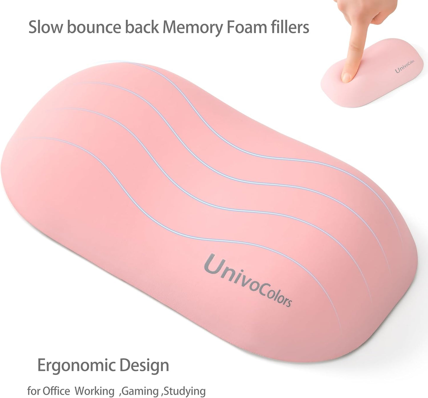 UnivoColors Design-Wave Wrist Rest, Artificial Sheepskin+Memory Foam+Ergonomic+Anti-Slip Gel, Resilience Support During Work and Gaming,Mouse Accessory,Pink