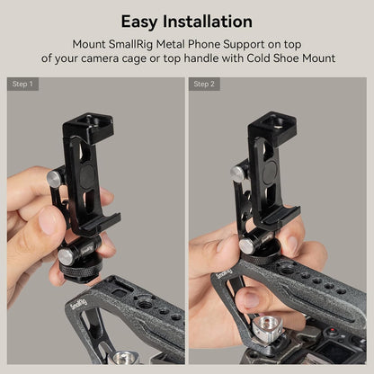 SMALLRIG Universal Metal Phone Support with Cold Shoe Mount, Smartphone Holder Adapter Support Free Adjustment Joints, Phone Tripod Mount for iPhone 17 16 15 14, for Samsung Galaxy etc. - 4382