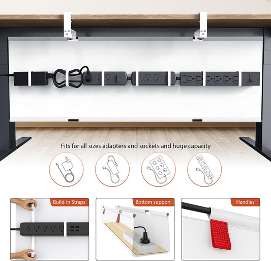Univivi No Drill Under Desk Cable Management Tray, 48" Cord Organizer for Table, Clamp/Screw Mount Desk Cable Management, Premium Fabric Cable Management Tray for Office, Home (Extra Large)