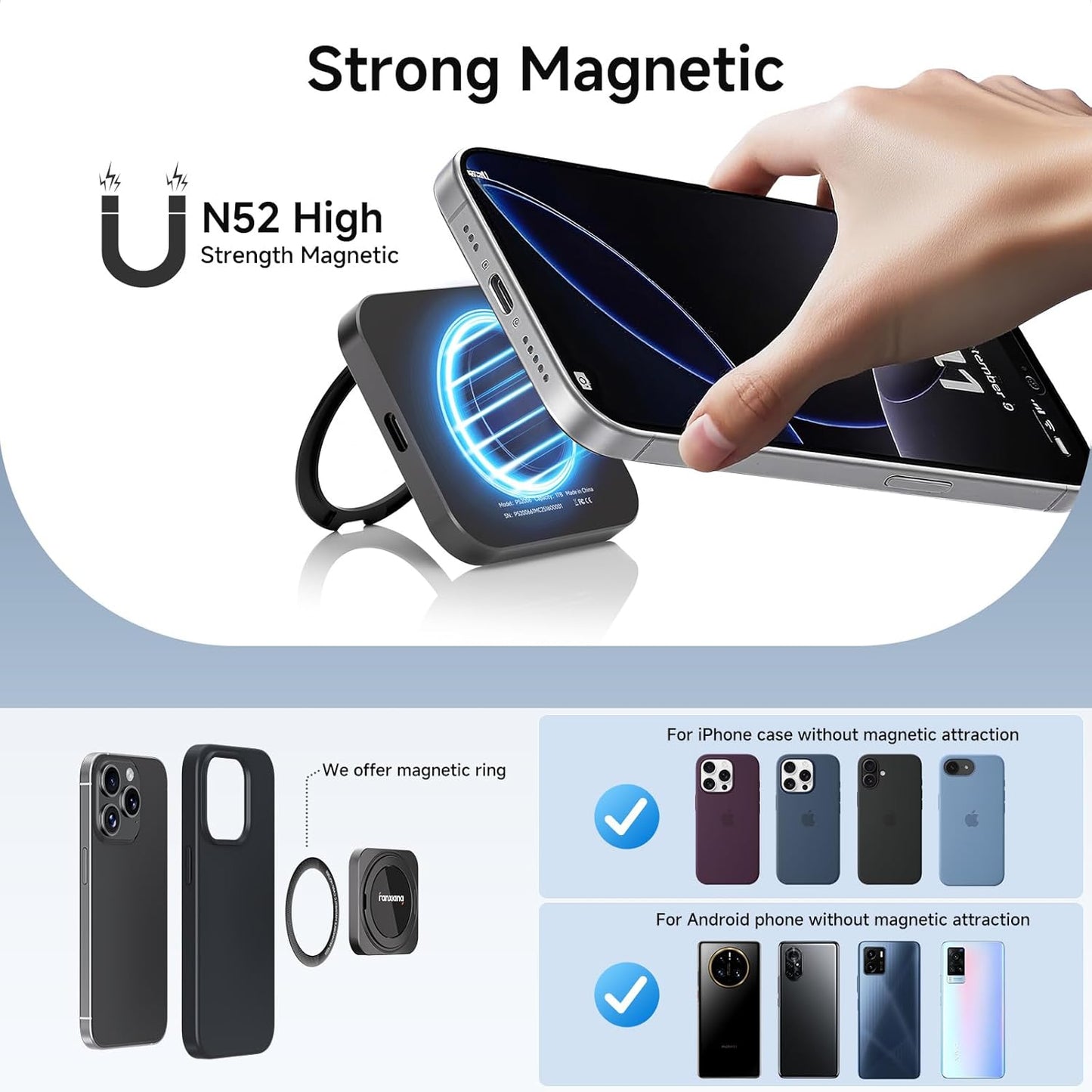 fanxiang 2TB Magnetic Portable SSD with 360° Rotating Stand, Up to 2000MB/s, USB-C 3.2 Gen 2x2 External Solid State Drive,Compatible with iPhone 15/16, Android,Mac, PC, and Tablets