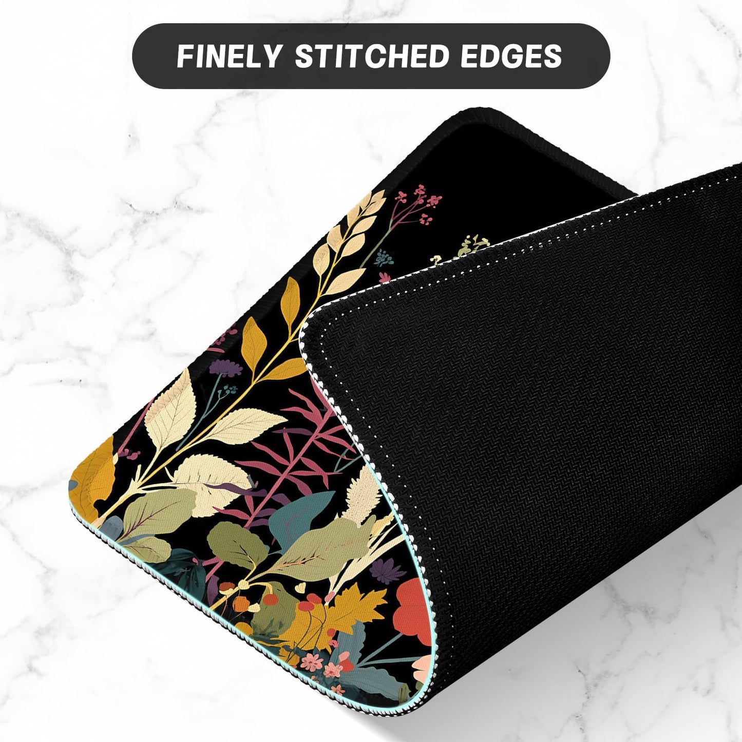 ITNRSIIET Mouse Pad with Stitched Edge Premium Textured Smooth Precise Operation Waterproof Washable Non-Slip Rubber Base Desktop Protection Mat, 10.2×8.3×0.12 inches, Pretty Flowers Plants