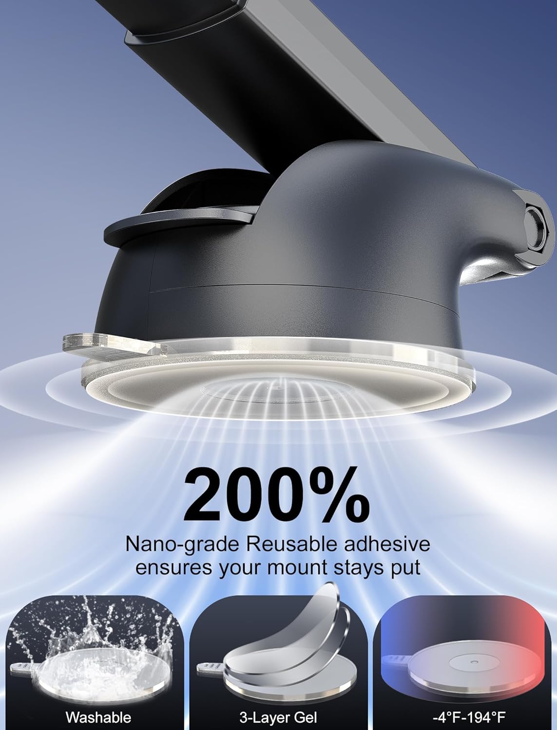 TOPGO Dashboard Wireless Car Charger, Universal Cell Phone Holder, Wireless Charger Phone Holder, 15W Fast Charging for iPhone16 Pro Max, Samsung Galaxy - Black