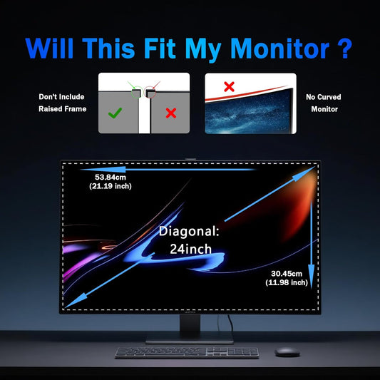 [2 Pack] Magnetic Computer Privacy Screen Filter 24 Inch for Frameless Monitor 16:9 Aspect Ratio, Removable Anti Glare Blue Light Protector, Double Sided Reversible Eye Care 24in Film