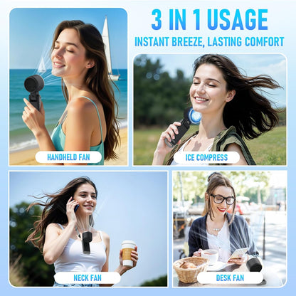 Portable Handheld Turbo Fan with Ice Cooling, Rechargeable Personal Fan, Up tp 12Hrs Cooling, 5 Speed 25550RPM Powerful Portable Fan for Travel, Outdoor, Camping, Hiking (Black)